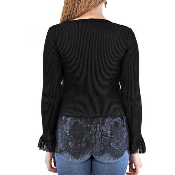 Vintage Y2K Practical Magic Black Lace Cream Whimsigoth Grunge LONG SLEEve - Picture 7 of 16